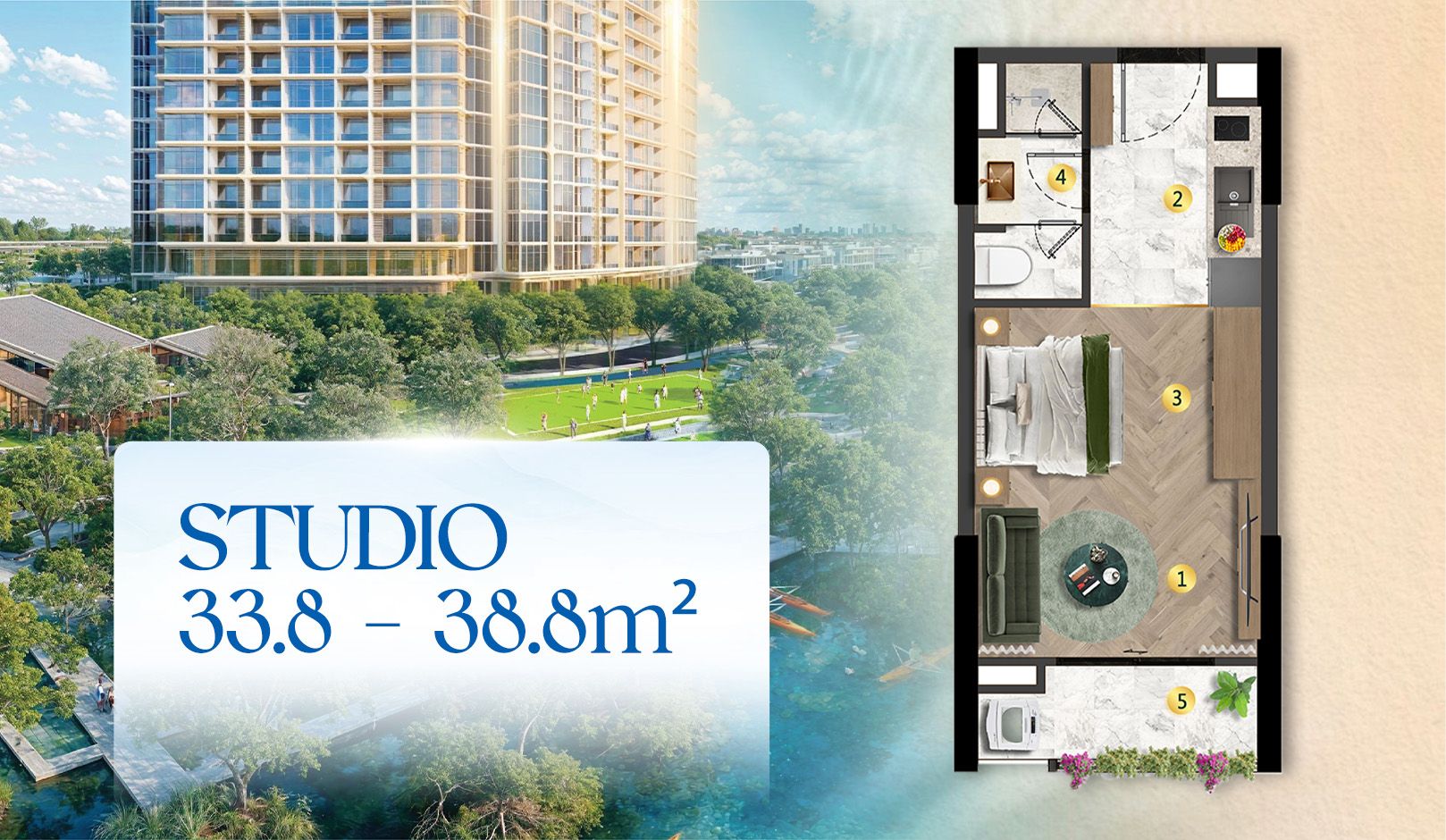 STUDIO: 33.8 – 38.8m2